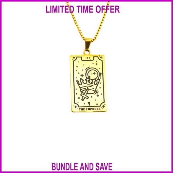 18K Gold Plated Tarot Pendant Necklace Waterproof Stainless Steel Adjustable